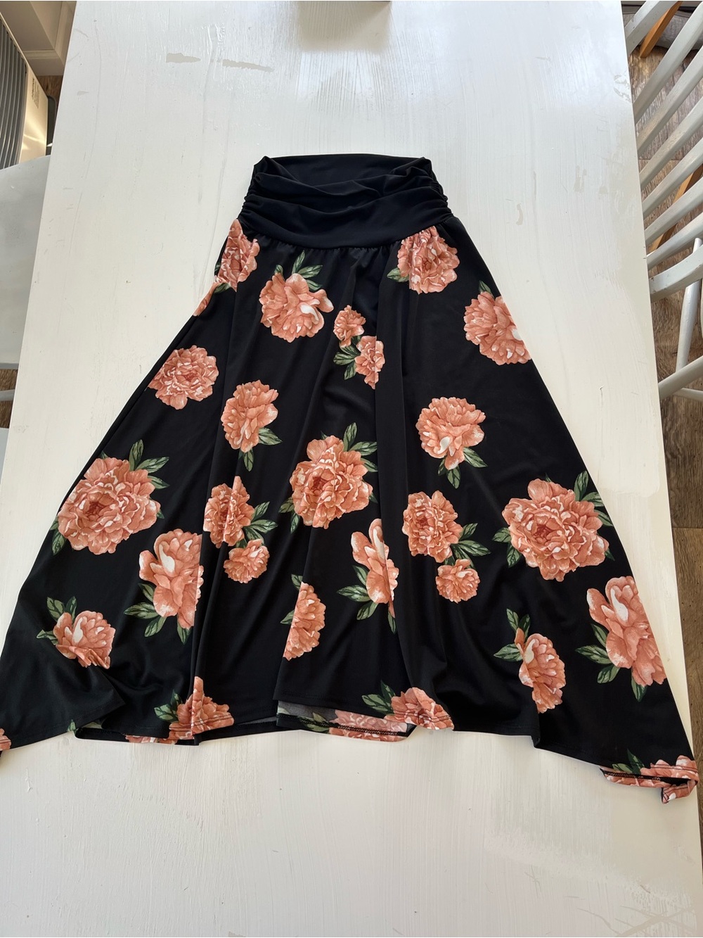 Apt. 9 Black A-Line Skirt with Peach Floral Print